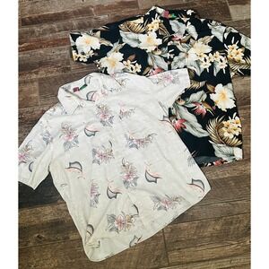 Lot of 2 Men's Roundy Bay Short Sleeve Polyester Hawaiian Shirt - Floral - XL